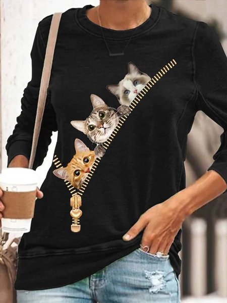 

Casual Long Sleeve Crew Neck Printed Sweatshirt, Black, Hoodies & Sweatshirts