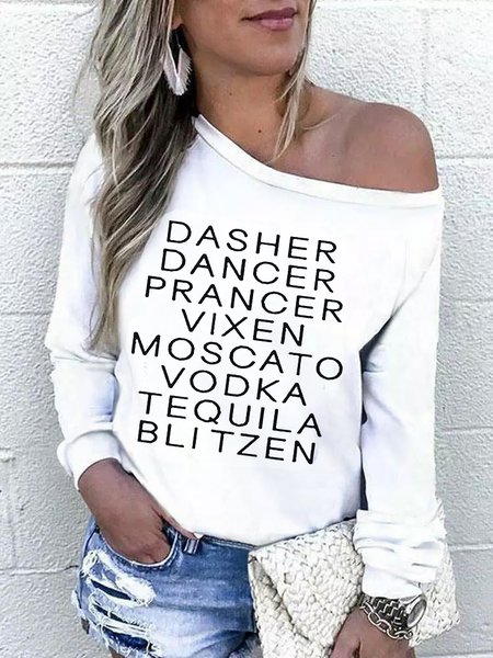 

Cotton Blends Letter Casual Shirts & Tops, White, Tees & T-shirts