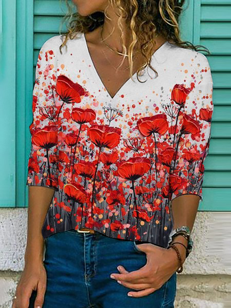 

Plus size Poppy Floral Shirts & Tops, Red, T-Shirts