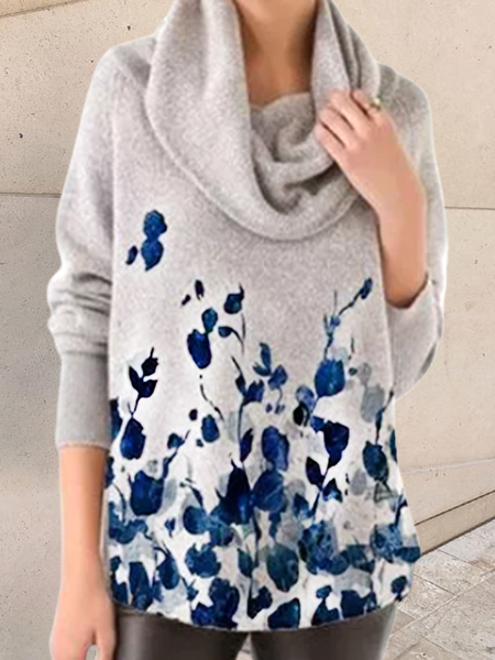 

Cowl Neck Shirts & Tops Blue flower branch top with bib collar, Light gray, Tops