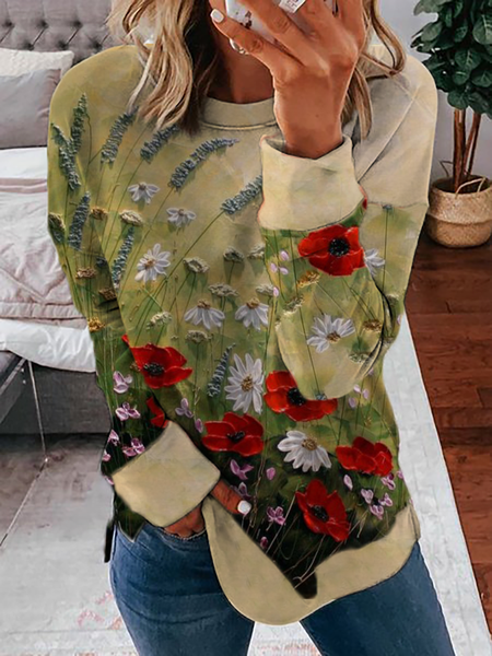 

Plus size Poppy Printed Casual Sweatshirt, Multicolor, Hoodies & Sweatshirts