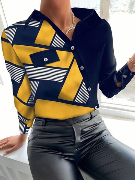 

Geometric Loosen Casual Daily Top, As picture, Blouses and Shirts