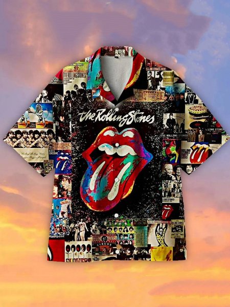 

Mens Rock Roll Punk Music Casual Breathable Short Sleeve Hawaiian Shirts, Black, Men's Floral shirt