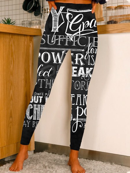 

Cotton Blends Letter Pants, Black, Leggings