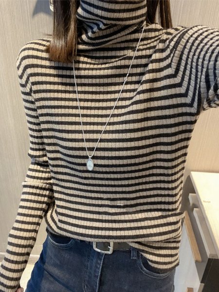 

High Neck Regular Fit Sweater, Coffee, Pullovers