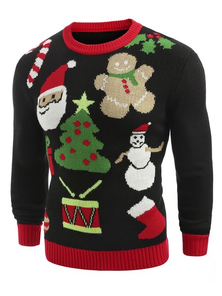 

Cotton Blends Casual Sweater, Black, Sweater