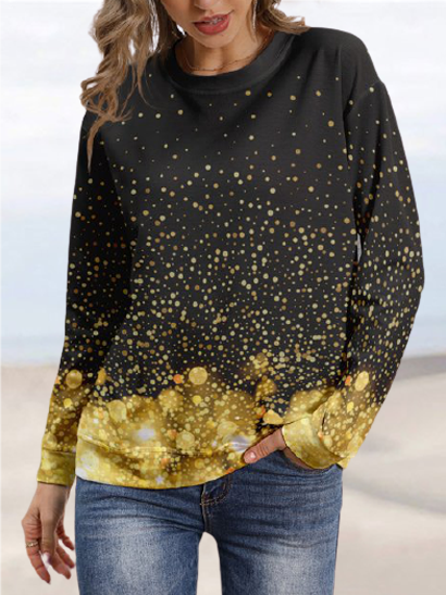 

Off Shoulder Casual Sweatshirt Sweatshirt with gold pearl highlights pattern, Black, Sweatshirts & Hoodies