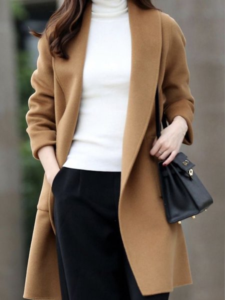 

Plain Long sleeve Elegant Outerwear, Camel, Coats