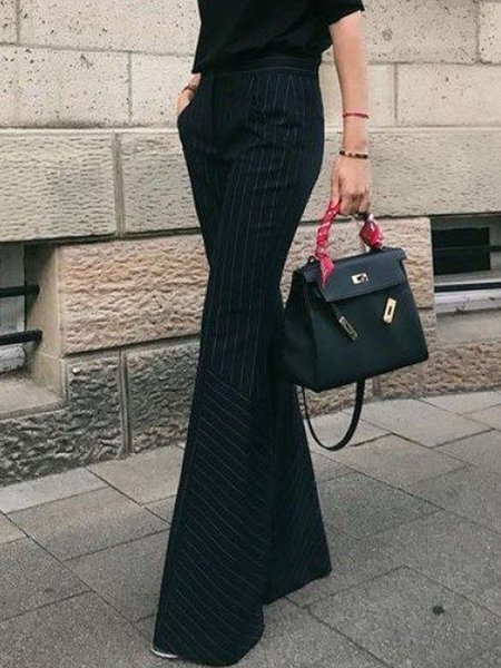 

Simple Regular Fit Wide Leg Pants, Black, Wide Leg Pants