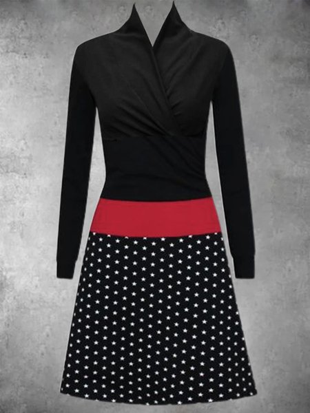 

V Neck Star Vintage Dresses, Black, Mini Dresses