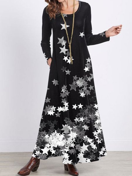 

Casual Crew Neck Dresses, Black, Maxi Dresses