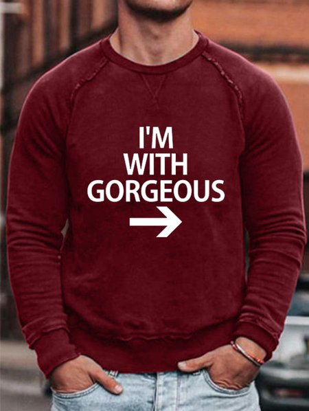 

Fun text printed round neck long-sleeved sweatshirt, Red, Hoodies&Sweatshirts