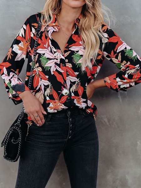 

Holiday Casual Shirt Collar Long Sleeve Button Down Shirts & Tops, Black, Shirts & Blouses