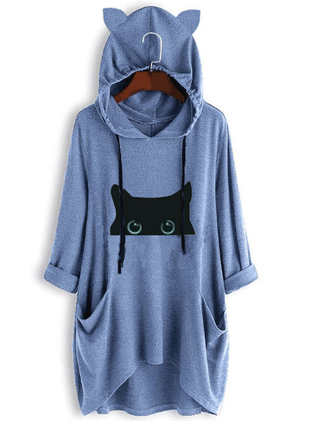 

Cotton Animal Hooded Shirts & Tops, Blue, Tops