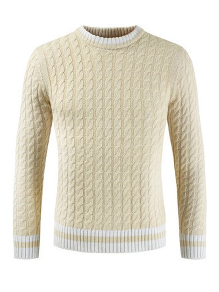 

Crew Neck Long Sleeve Cotton Blends Sweater, Off white, Sweater