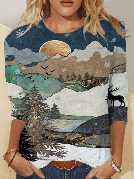 

Vacation Landscape Print Loosen Shirts & Tops, As picture, T-Shirts