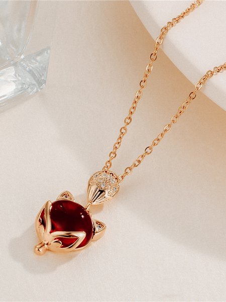 

Simple Fox Rhinestone Necklace, As picture, Necklaces
