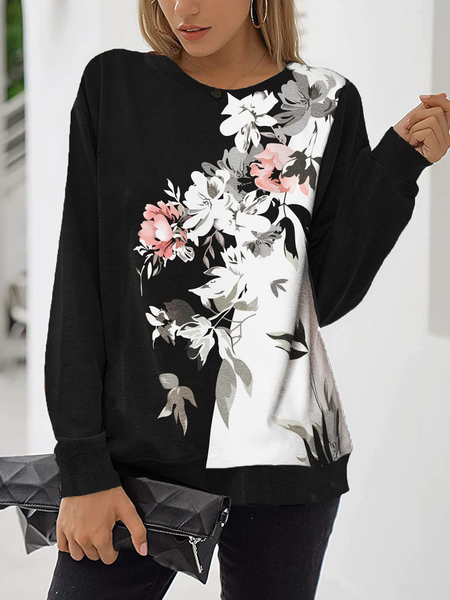 

Cotton Blends Casual Loosen Sweatshirt, Black-white, Hoodies & Sweatshirts