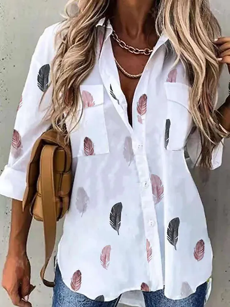 

Feather Regular Fit Shirt Collar Feather Shirts & Tops, White, Shirts & Blouses