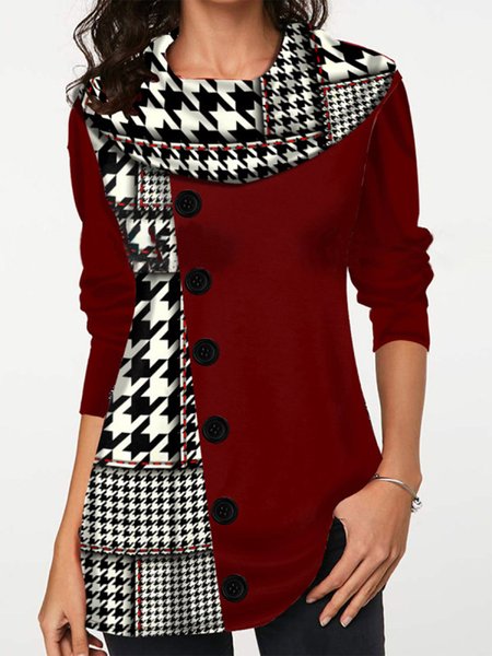 

Color Block Buttoned Regular Fit Shirts & Tops, Red, Long sleeve tops
