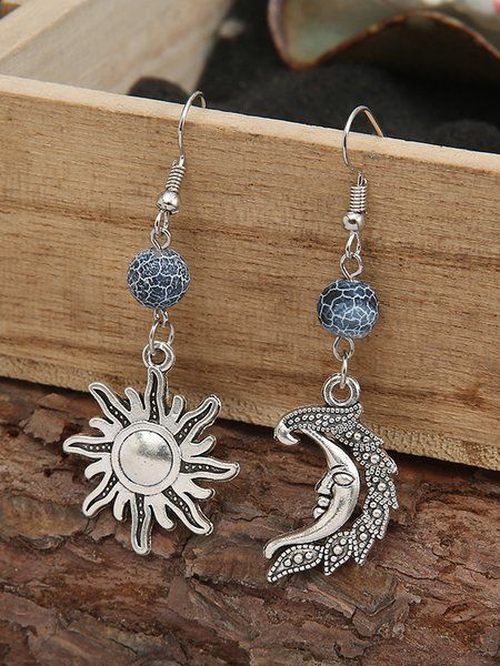 

Retro Sun Moon Asymmetrical Earrings, As picture, Earrings