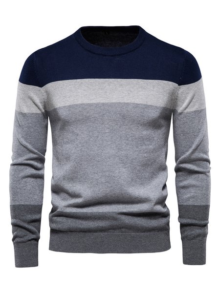 

Casual Long Sleeve Crew Neck Sweater, Navyblue, Sweater