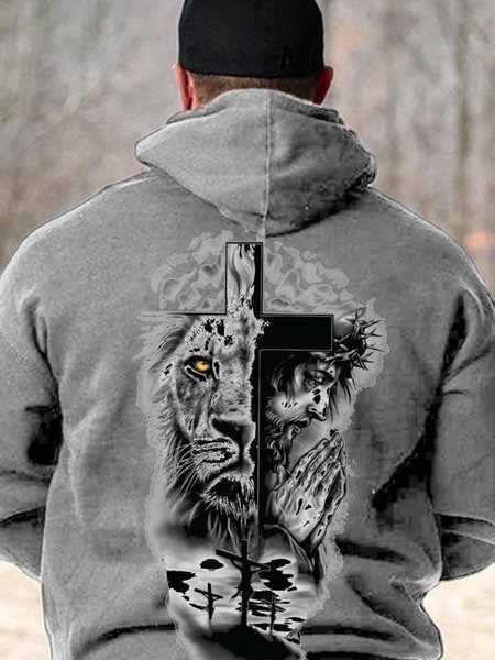 

The king and the Cross Hooded Long Sleeve Sweatshirt, Gray, Hoodies&Sweatshirts