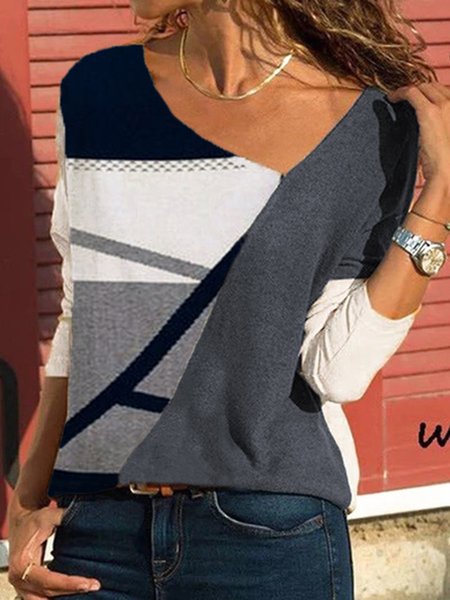 

Casual Asymmetrical Neck Painted Shirts & Tops, Multicolor, Long sleeve tops