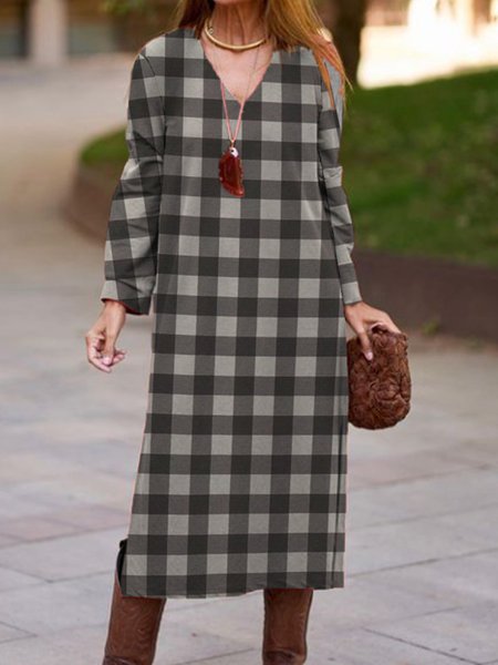 

Checked/Plaid Casual Loosen Dresses, Multicolor, Casual Dresses