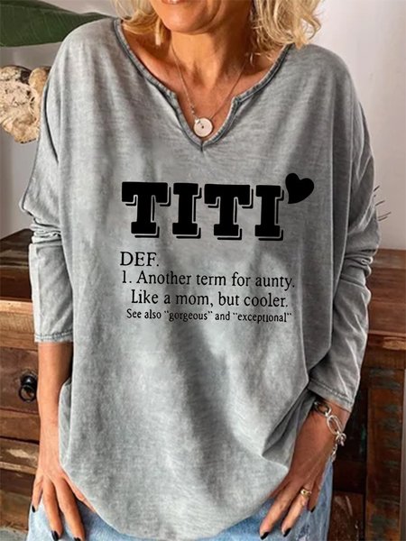 

Women's TITI DEF Letter Long Sleeve Top, Gray, Long sleeves