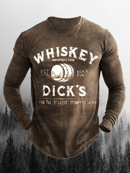 

Long Sleeve Vintage Crew Neck Shirts & Tops, Brown, T-shirt