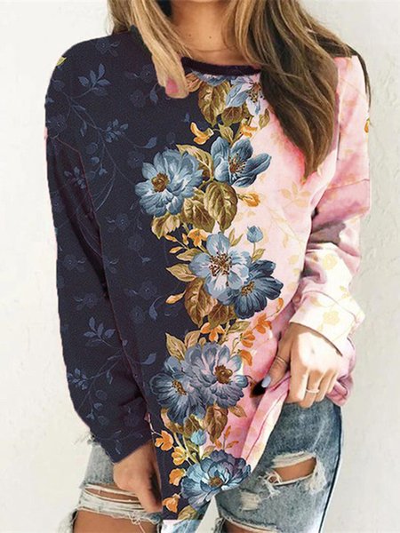 

Floral Cotton Blends Loosen Sweatshirt, Multicolor, Sweatshirts & Hoodies