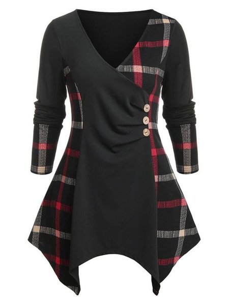 

Casual Checked/Plaid Long Sleeve Shirts & Tops, Black, Tops