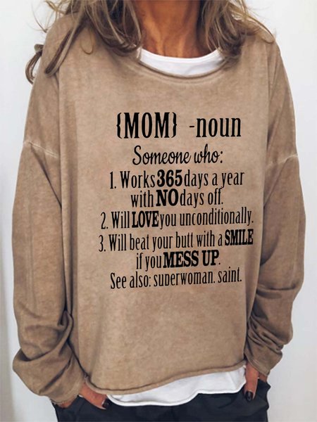 

Mom Casual Crew Neck Cotton Blends Sweatshirts, Light brown, Hoodies&Sweatshirts