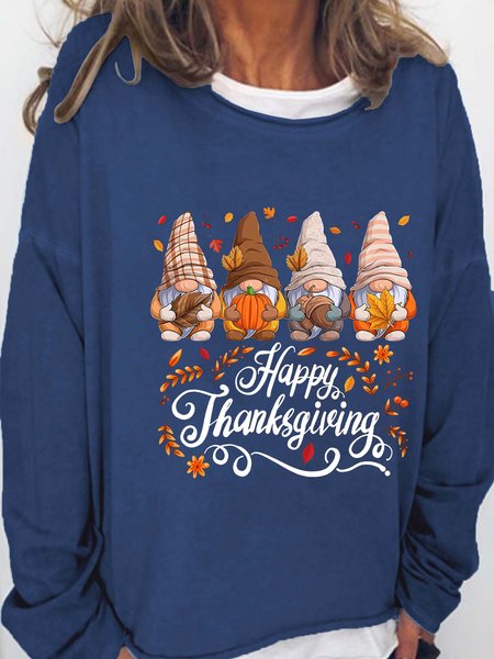 

Happy Thanksgiving Print Crew Neck Sweatshirt, Dark blue, Hoodies&Sweatshirts