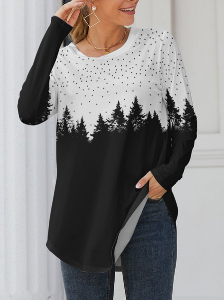 

Loosen Landscape Painting Casual Shirts & Tops, Black, Long sleeve tops