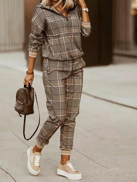 

Plus size Plaid Casual Suits, Multicolor, Two-piece Outfits