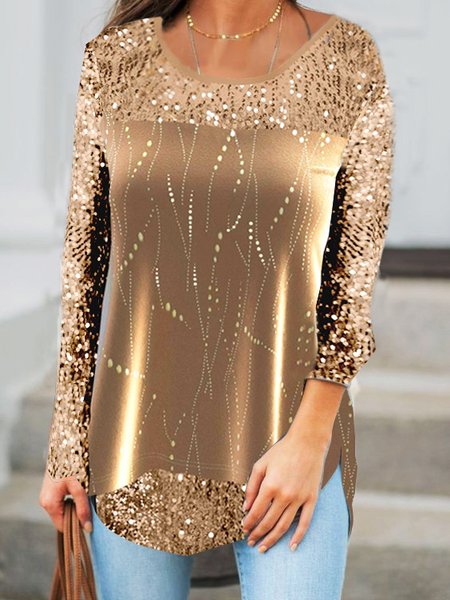 

Casual Crew Neck Shirts & Tops, As picture, Tunics