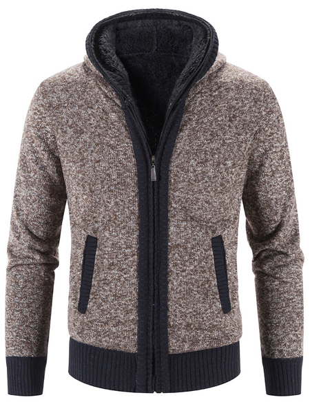 

Men's Thick Hooded Cardigan Sweater Coat, Coffee, Outerwear