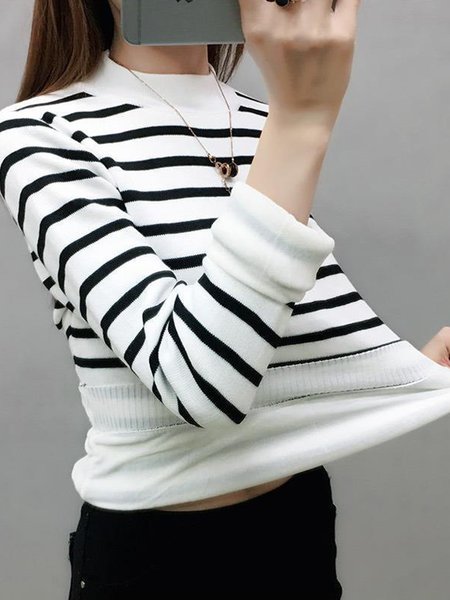 

Cotton Blends Loosen Casual Shirts & Tops, White, Long sleeve tops
