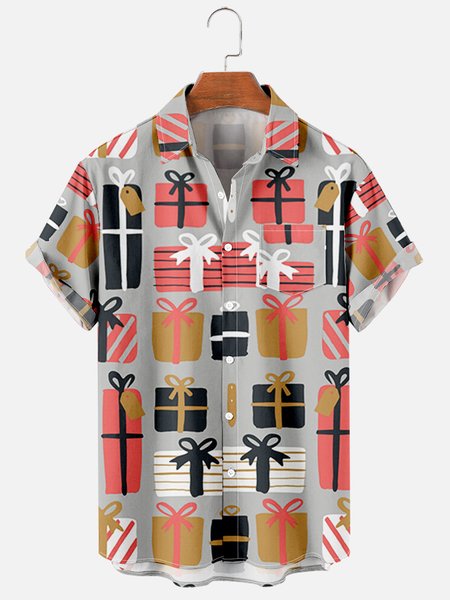 

Short Sleeve Shirt Collar Vintage Shirts, Gray, Men's Floral shirt