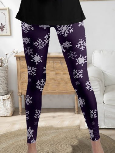 

Geometric Printed Basics Elastic waist Skinny Long Pants, Purple, Leggings