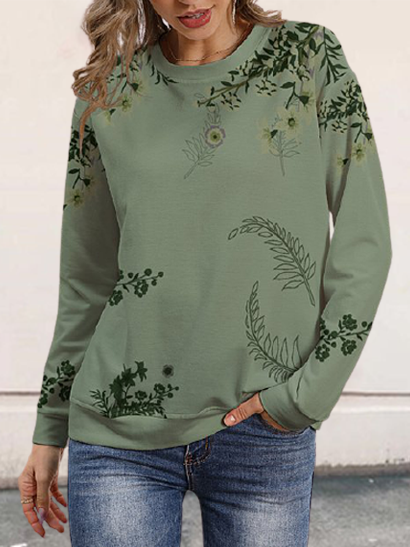 

Loosen Casual Off Shoulder Sweatshirt Leaf pattern olive green sweatshirt, Hoodies & Sweatshirts