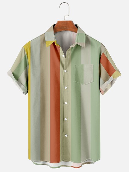 

Striped Street Short Sleeve Shirts, As picture, Men's Floral shirt