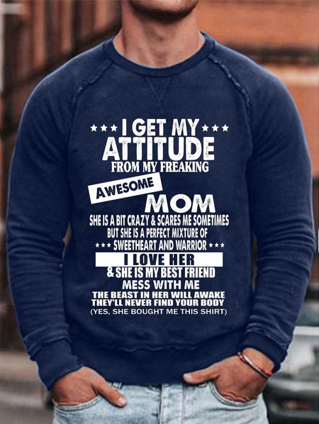 

I Get A Awesome Mon Print Crew Neck Sweatshirt, Purplish blue, Hoodies&Sweatshirts