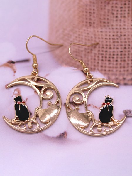 

Sweet Moon Cat Alloy Earrings, Black, Earrings