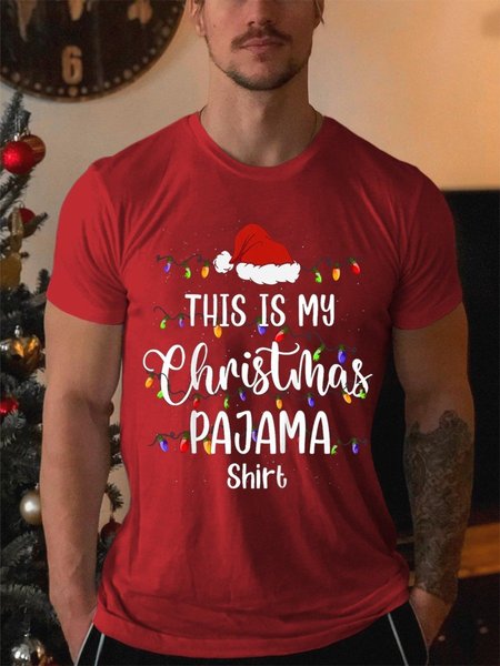Men's This Is My Christmas Pajama Short Sleeve Cotton Shirts & Tops, Red, T-shirts