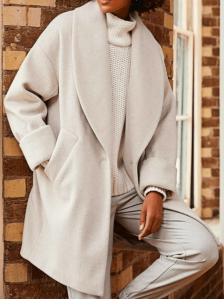 

Winter Lapel Loosen Simple Heavyweight Daily Outerwear, Apricot, Coats