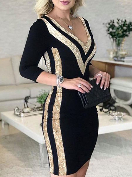 

Skinny Elegant V Neck Mini Dress, Black, Mini Dresses