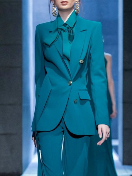 

Elegant Solid Regular Fit Long Sleeve Outerwear, As picture, Blazers